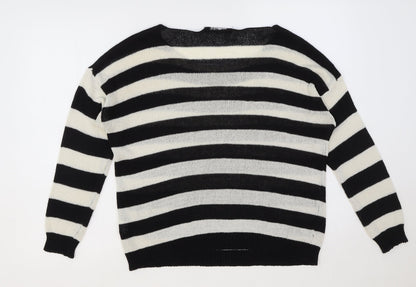 Select Womens Black Scoop Neck Striped Acrylic Pullover Jumper Size 10