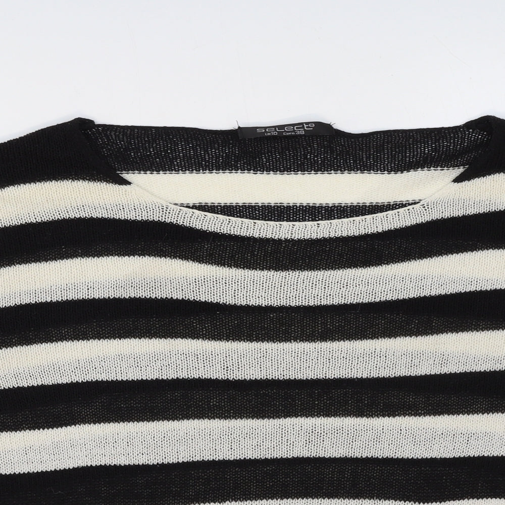 Select Womens Black Scoop Neck Striped Acrylic Pullover Jumper Size 10