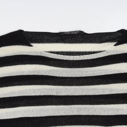 Select Womens Black Scoop Neck Striped Acrylic Pullover Jumper Size 10