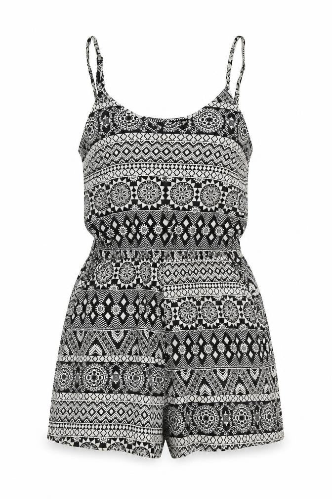 Divided Womens Black Geometric 100% Cotton Playsuit One-Piece Size 6 Pullover