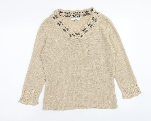 Klass Womens Brown V-Neck Acrylic Pullover Jumper Size M