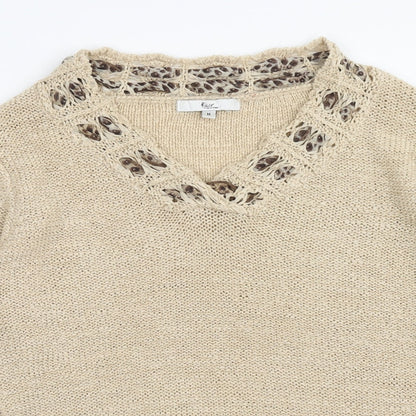 Klass Womens Brown V-Neck Acrylic Pullover Jumper Size M