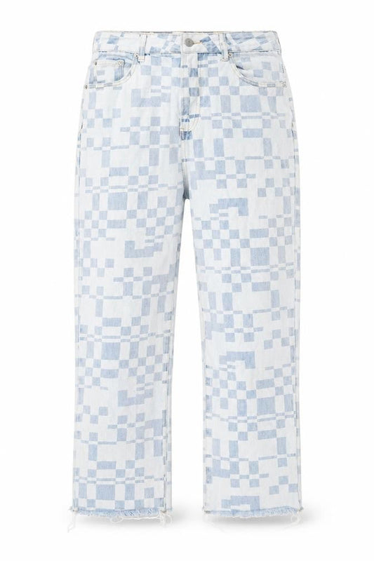 glasson Womens Blue Geometric Cotton Straight Jeans Size 12 Regular Zip
