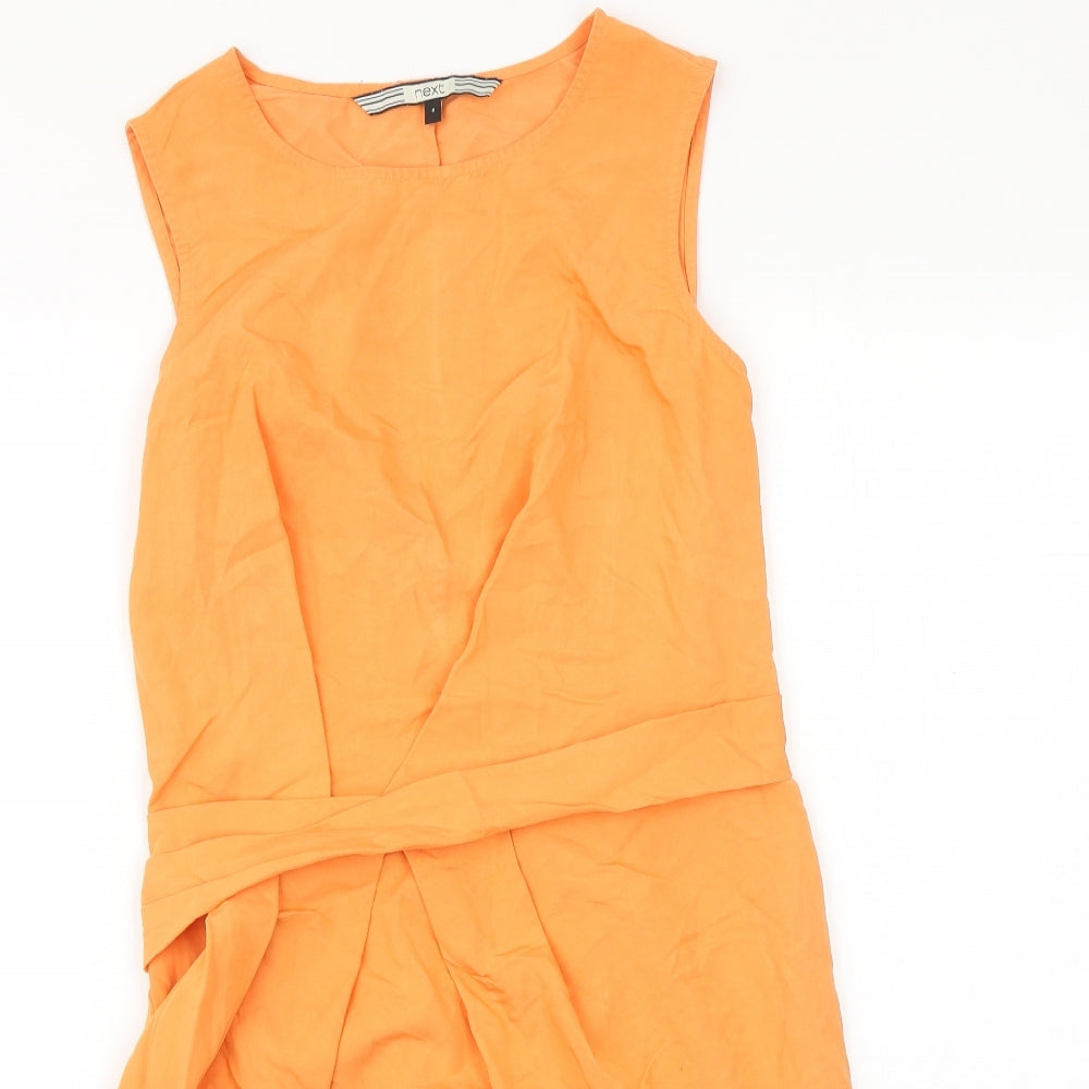 NEXT Womens Orange Viscose A-Line Size 8 Round Neck Zip