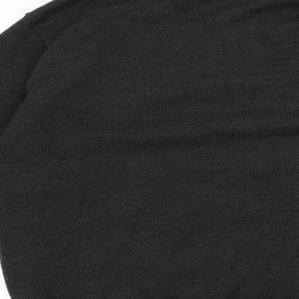 Oscar Jacobson Mens Grey High Neck Cotton Pullover Jumper Size L Long Sleeve