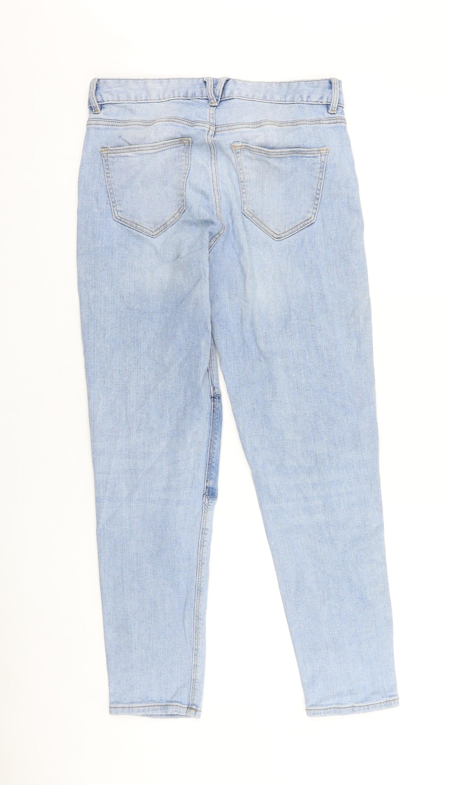 H&M Womens Blue Cotton Tapered Jeans Size 6 L28 in Regular Zip
