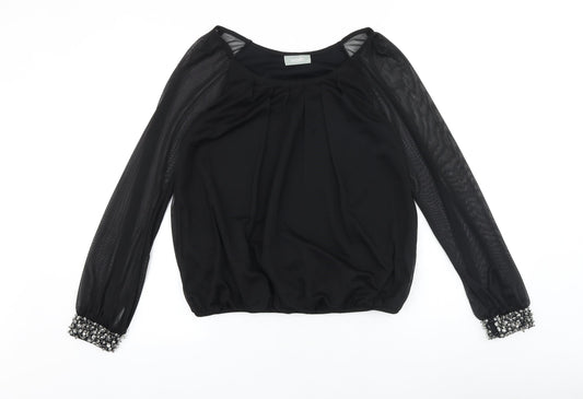 Wallis Womens Black Polyester Basic Blouse Size 10 Round Neck