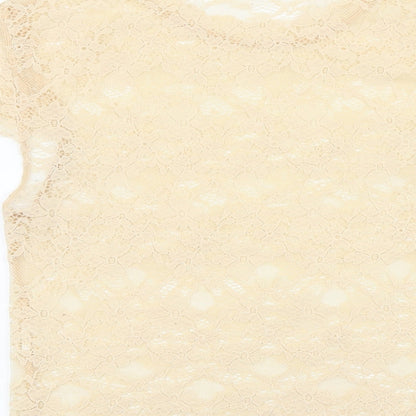 Zara Womens Ivory Geometric Polyamide Basic T-Shirt Size S Round Neck