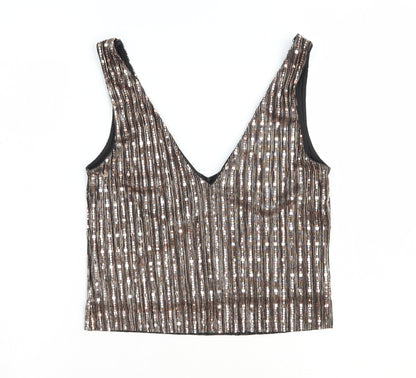 Miss Selfridge Womens Pink Geometric Polyester Basic Tank Size 4 V-Neck