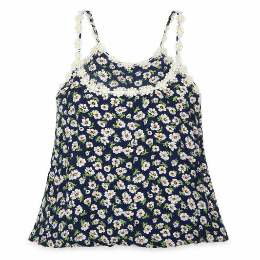 Fun & Flint Womens Blue Floral Viscose Camisole Tank Size L Scoop Neck - Racerback