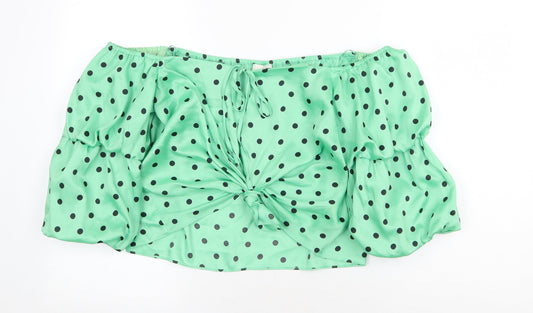 River Island Womens Green Polka Dot Polyester Cropped Blouse Size 16 Off the Shoulder - Bardot