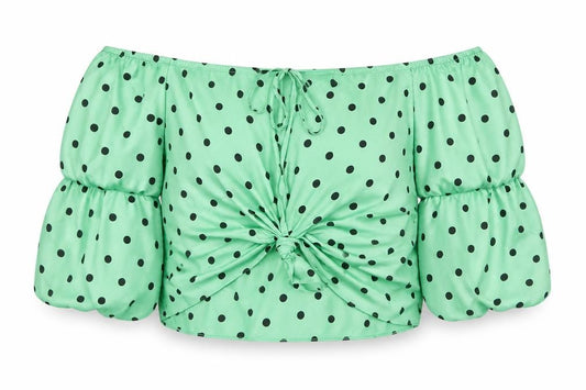 River Island Womens Green Polka Dot Polyester Cropped Blouse Size 16 Off the Shoulder - Bardot