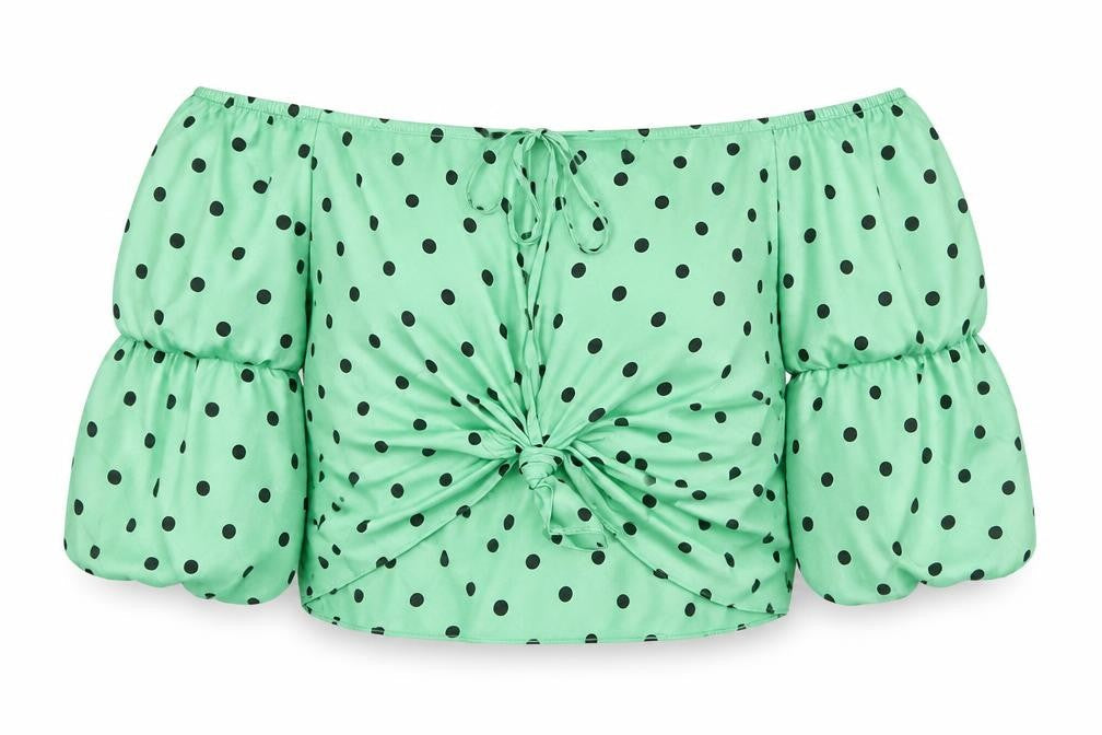 River Island Womens Green Polka Dot Polyester Cropped Blouse Size 16 Off the Shoulder - Bardot