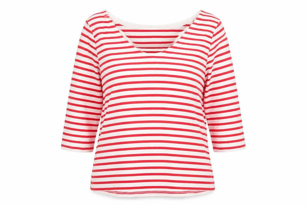Preworn Womens Red Striped Cotton Basic Blouse Size 2XL Boat Neck