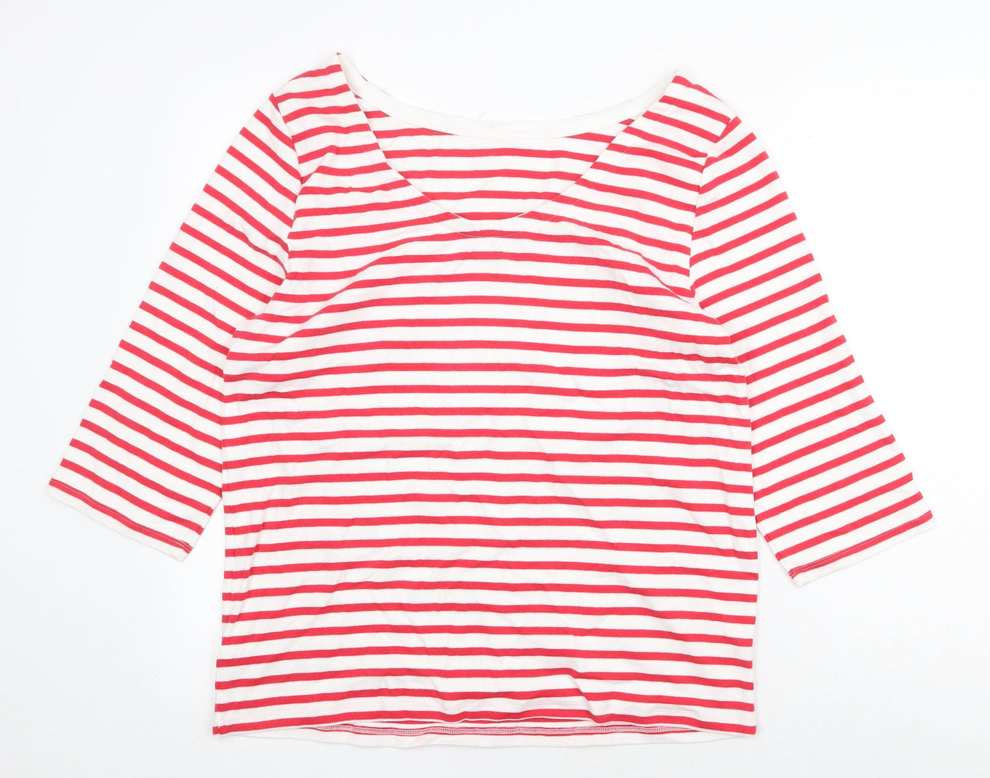 Preworn Womens Red Striped Cotton Basic Blouse Size 2XL Boat Neck