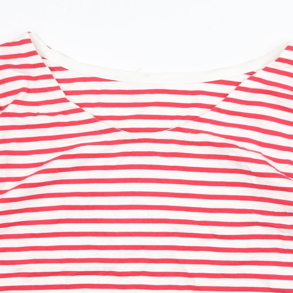 Preworn Womens Red Striped Cotton Basic Blouse Size 2XL Boat Neck