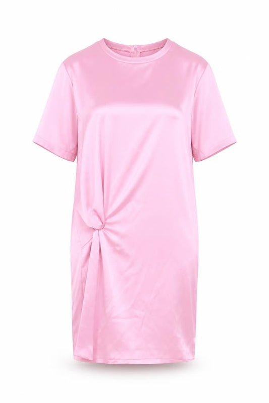 Zara Womens Pink Polyester T-Shirt Dress Size S Round Neck Zip