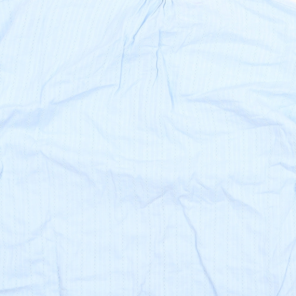 Preworn Womens Blue Cotton Basic T-Shirt Size L V-Neck - Crochet Trim
