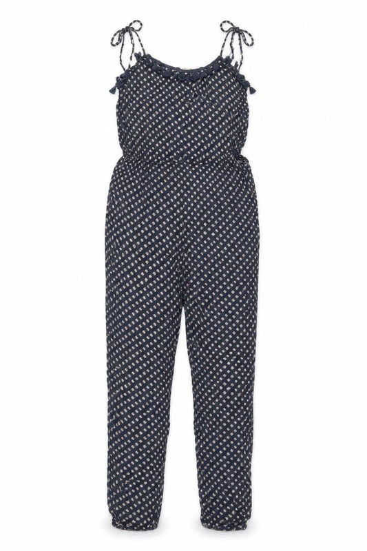 Mango Womens Blue Geometric Cotton Jumpsuit One-Piece Size S Pullover