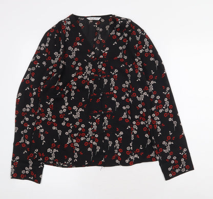 Berketex Womens Black Geometric Polyester Basic Blouse Size M V-Neck