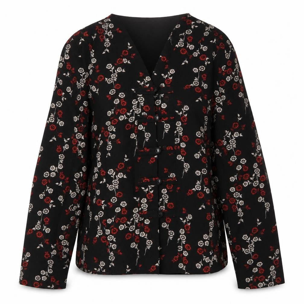 Berketex Womens Black Geometric Polyester Basic Blouse Size M V-Neck