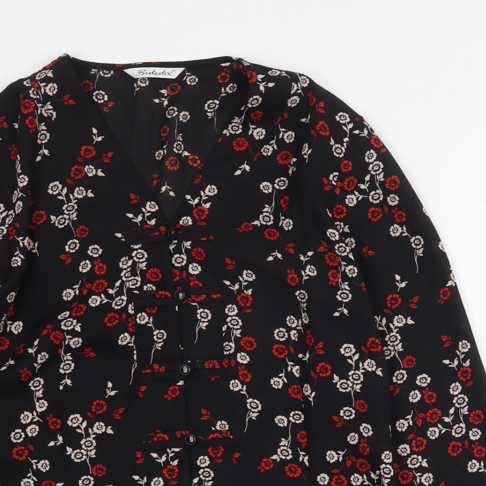 Berketex Womens Black Geometric Polyester Basic Blouse Size M V-Neck
