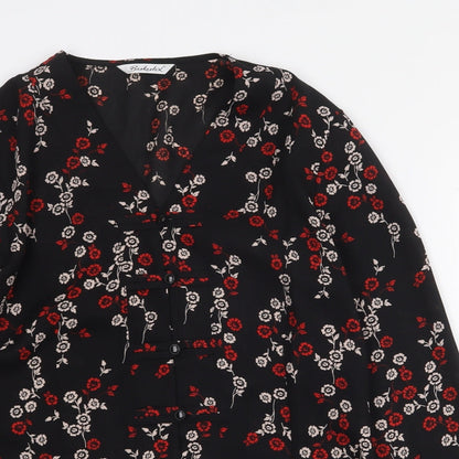 Berketex Womens Black Geometric Polyester Basic Blouse Size M V-Neck