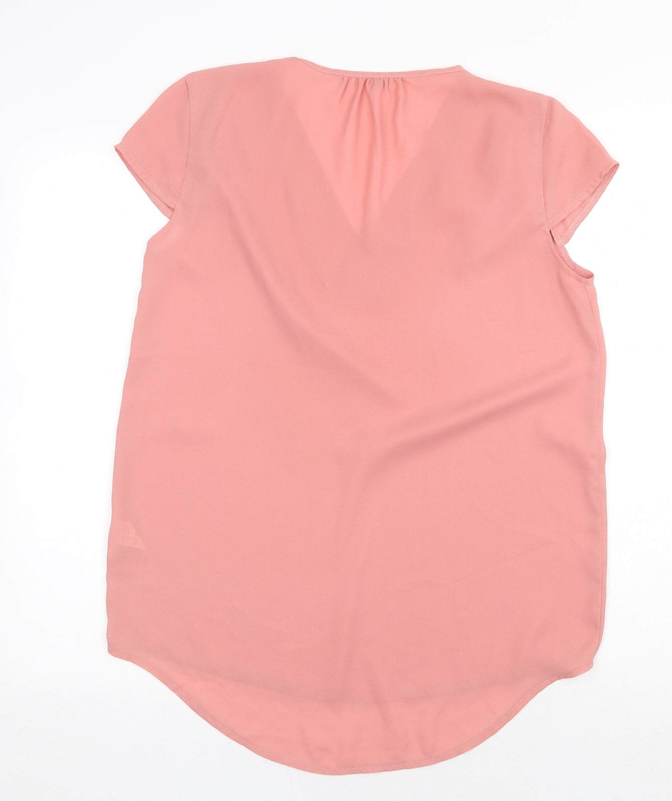 Preworn Womens Pink Polyester Basic Blouse Size 10 V-Neck