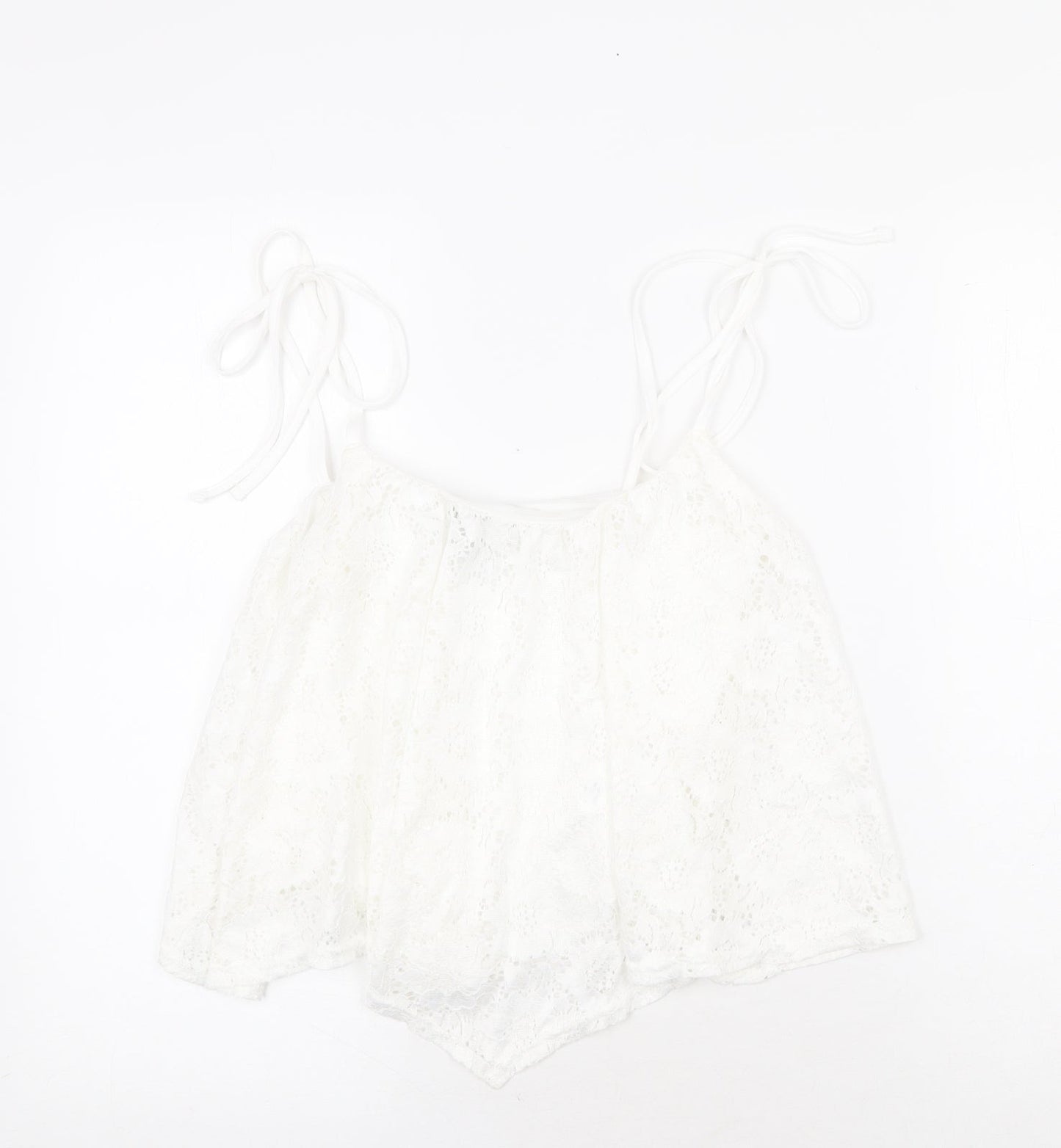 New Look Womens White Nylon Cropped Tank Size 10 Round Neck