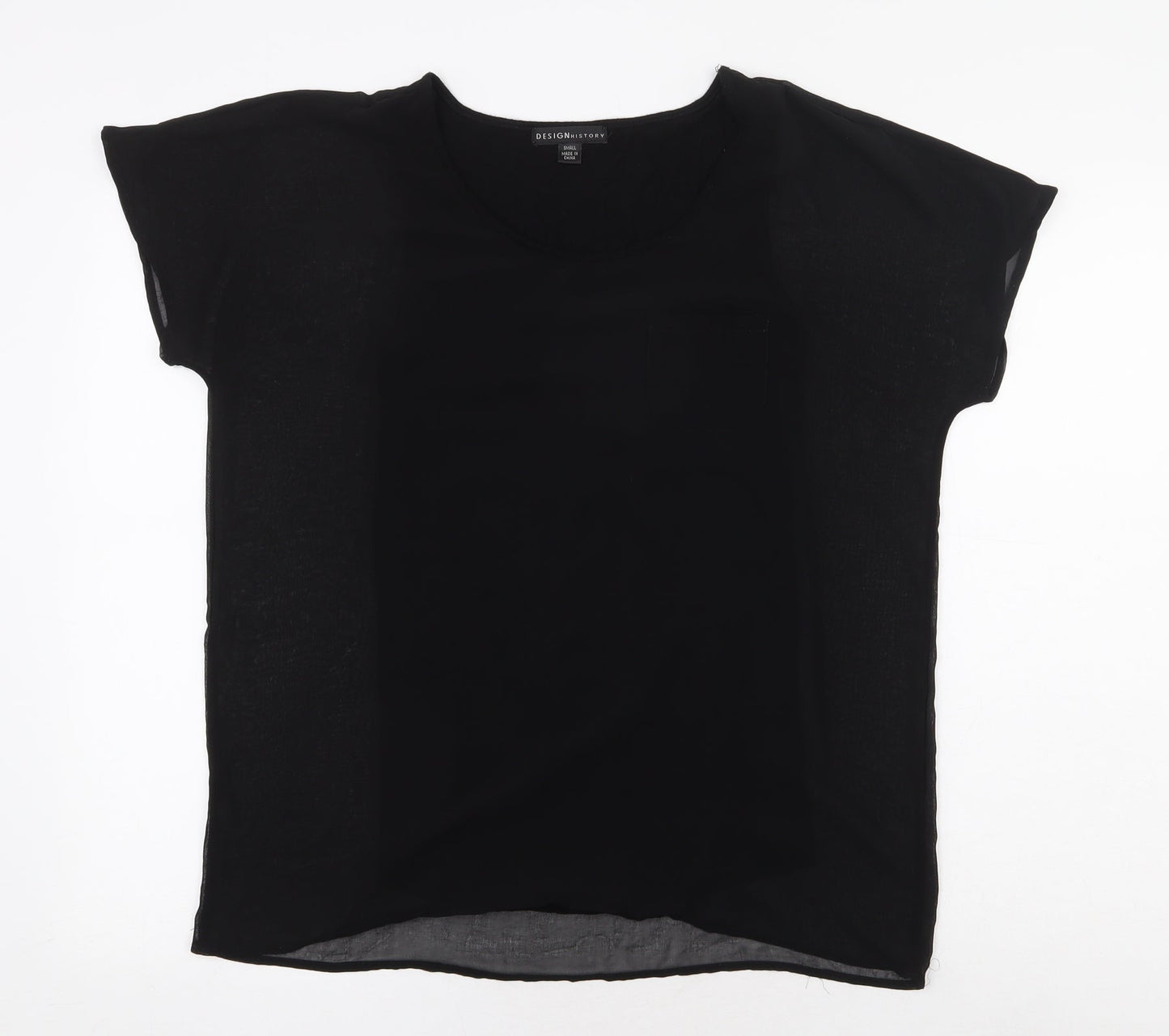 Design History Womens Black Polyester Basic T-Shirt Size S Round Neck