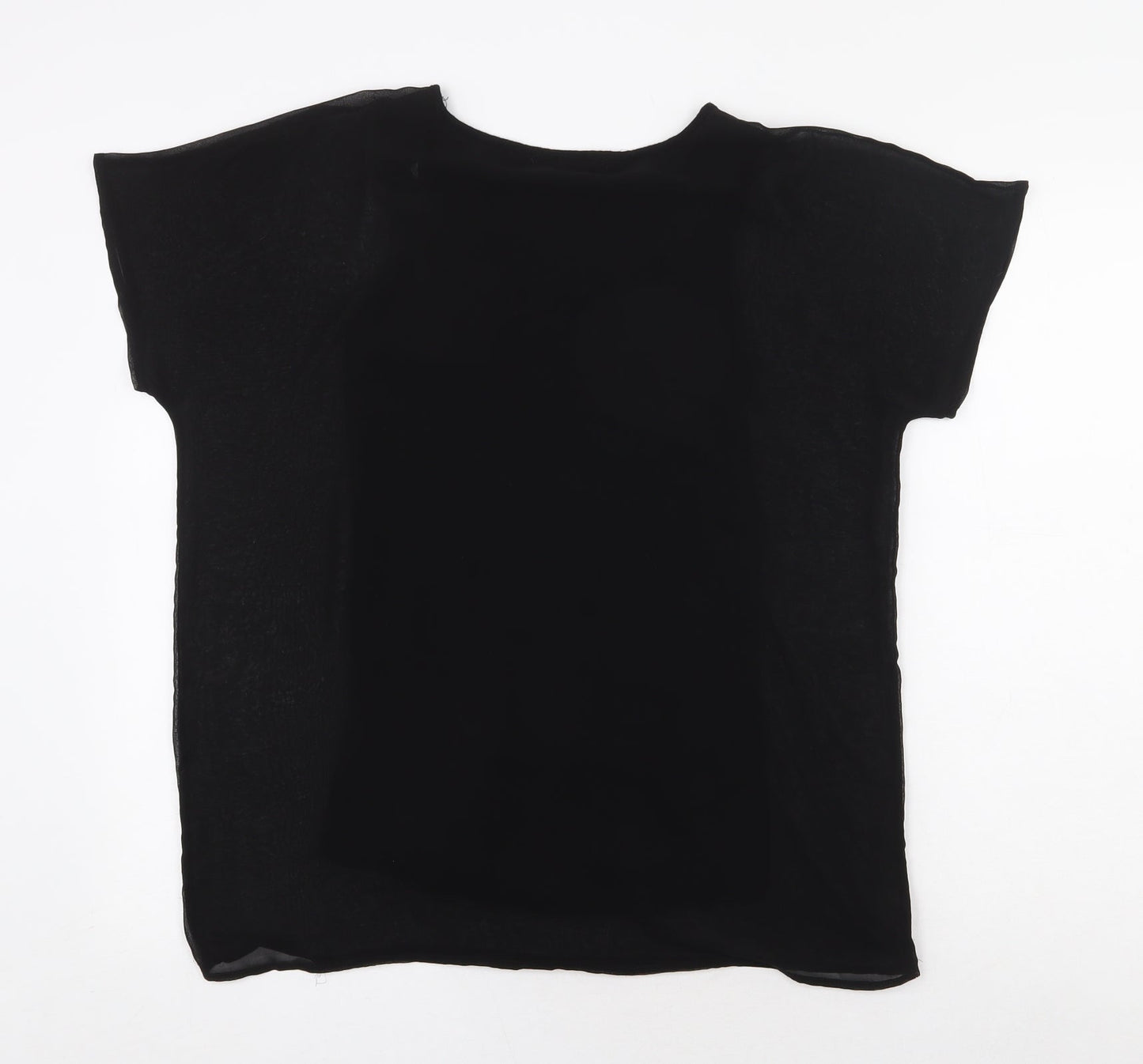 Design History Womens Black Polyester Basic T-Shirt Size S Round Neck