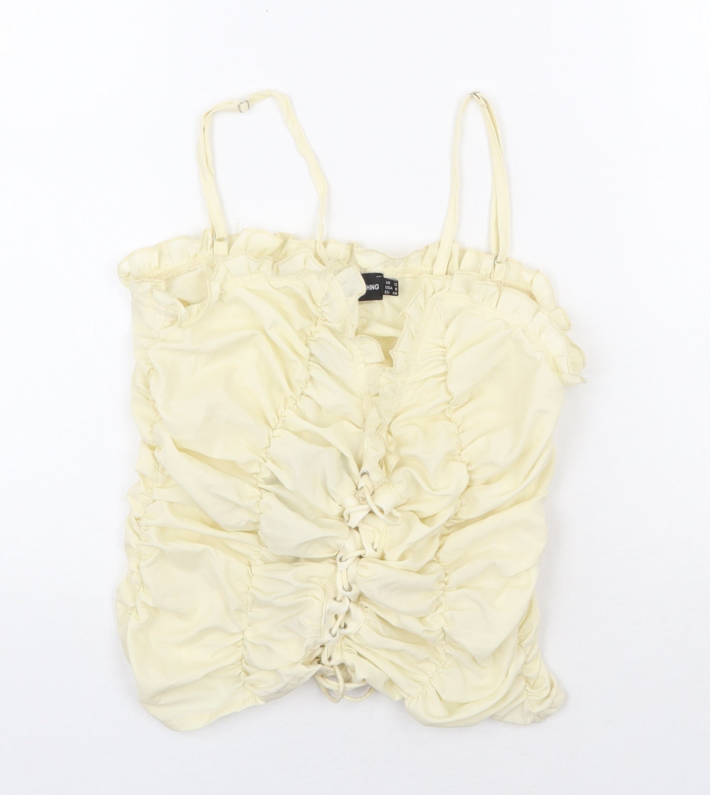 PRETTYLITTLETHING Womens Yellow Polyester Basic Tank Size 12 Square Neck