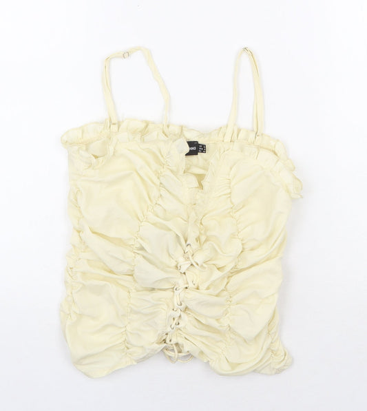 PRETTYLITTLETHING Womens Yellow Polyester Basic Tank Size 12 Square Neck