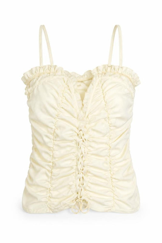 PRETTYLITTLETHING Womens Yellow Polyester Basic Tank Size 12 Square Neck