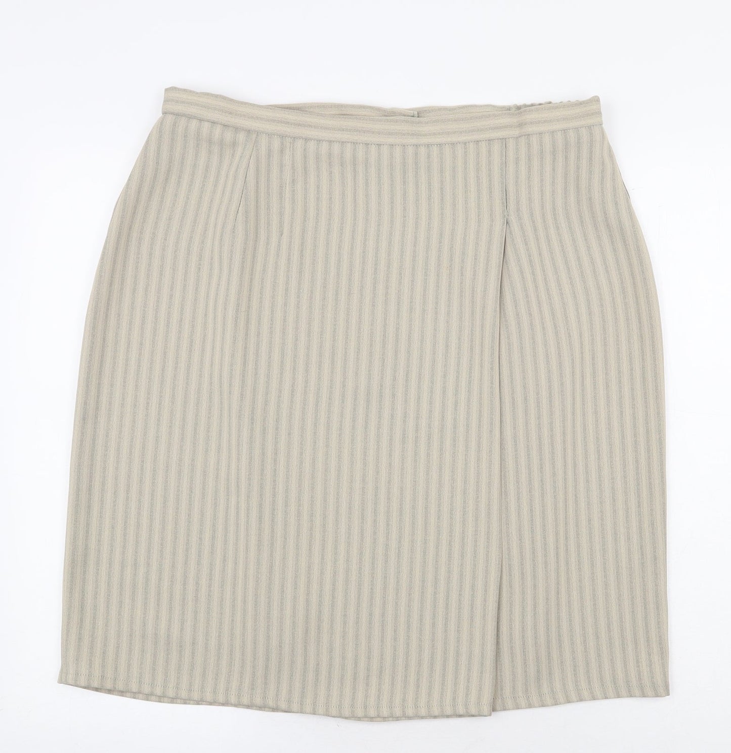 Preworn Womens Beige Striped Polyester Straight & Pencil Skirt Size 36 in Zip