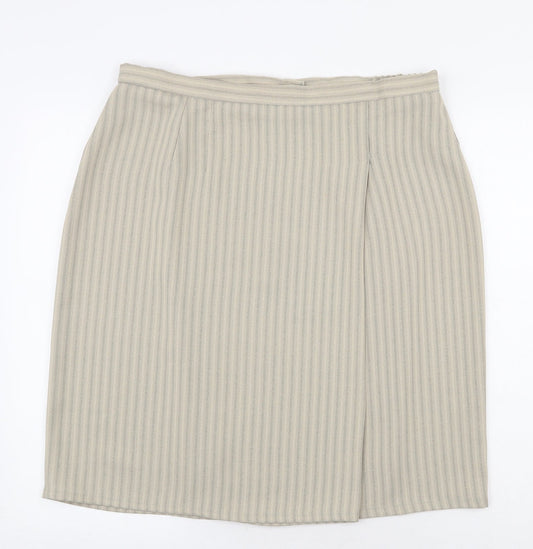 Preworn Womens Beige Striped Polyester Straight & Pencil Skirt Size 36 in Zip