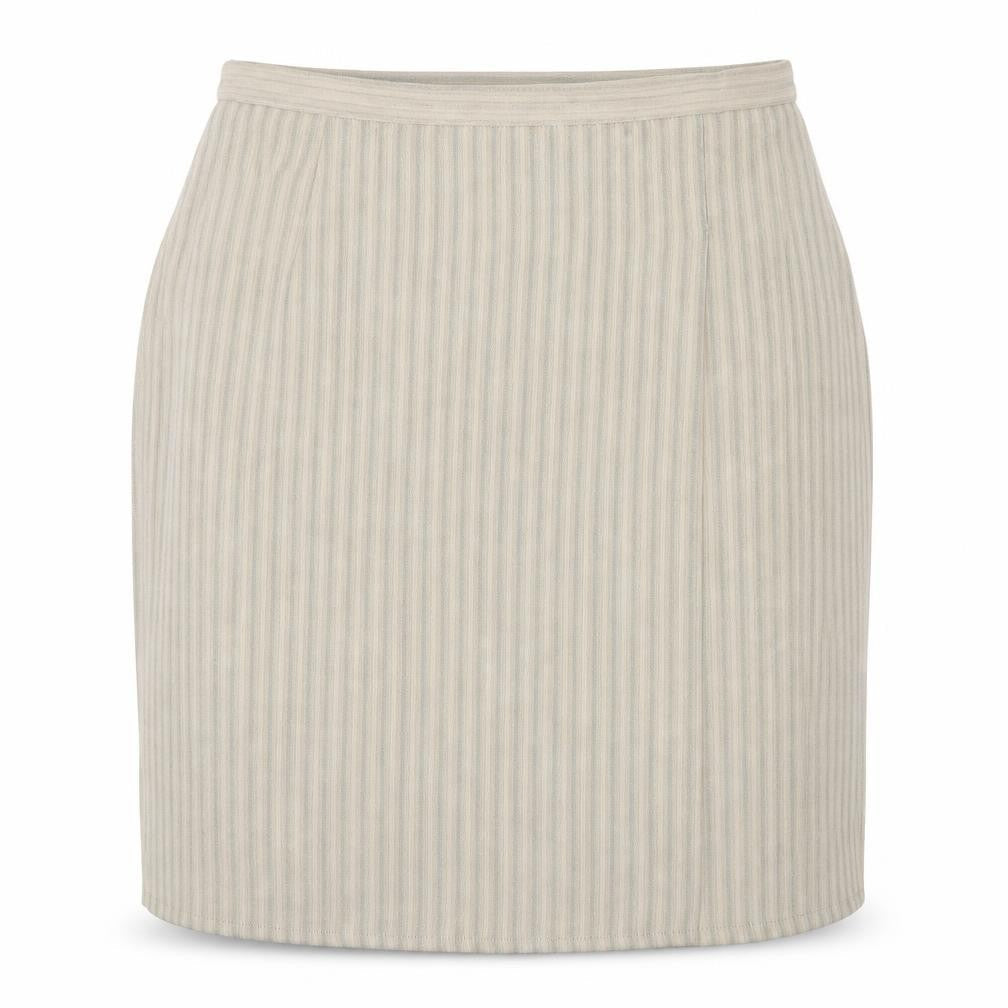 Preworn Womens Beige Striped Polyester Straight & Pencil Skirt Size 36 in Zip