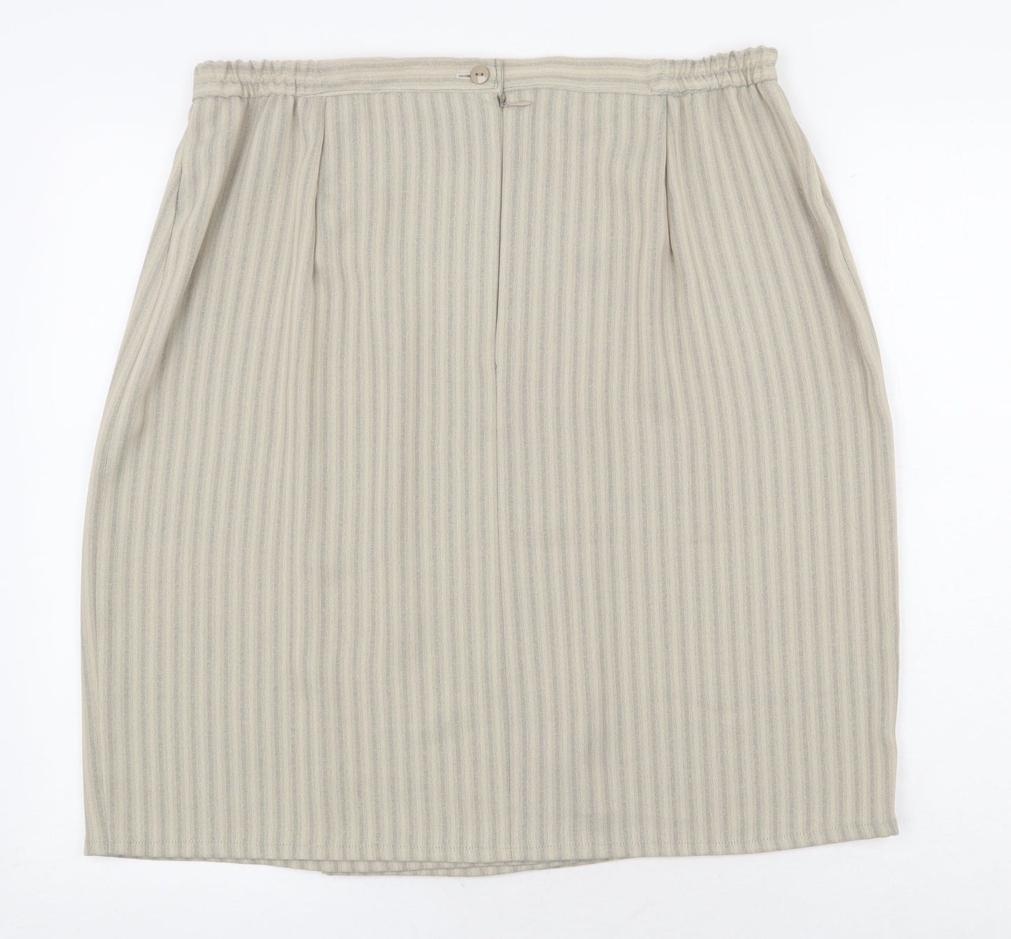 Preworn Womens Beige Striped Polyester Straight & Pencil Skirt Size 36 in Zip