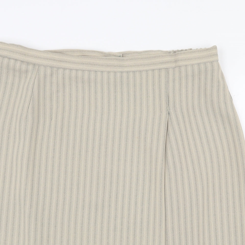 Preworn Womens Beige Striped Polyester Straight & Pencil Skirt Size 36 in Zip