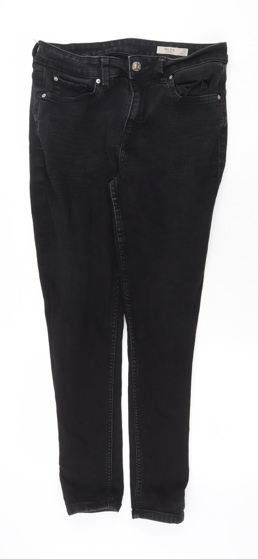 Marks and Spencer Womens Black Cotton Skinny Jeans Size 12 Regular Zip