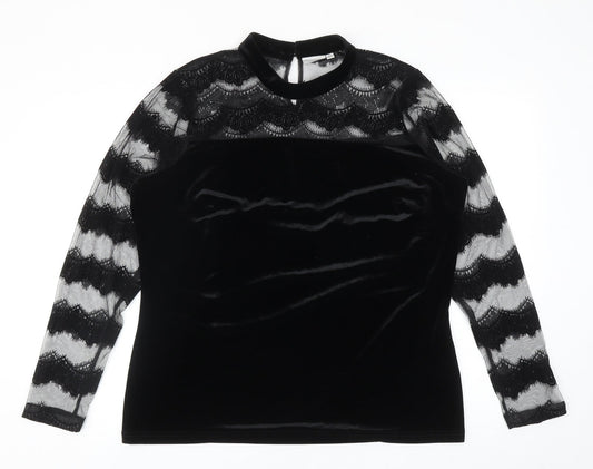 JUNAROSE Womens Black Striped Polyester Basic Blouse Size M Round Neck - Mesh Lace Sleeve