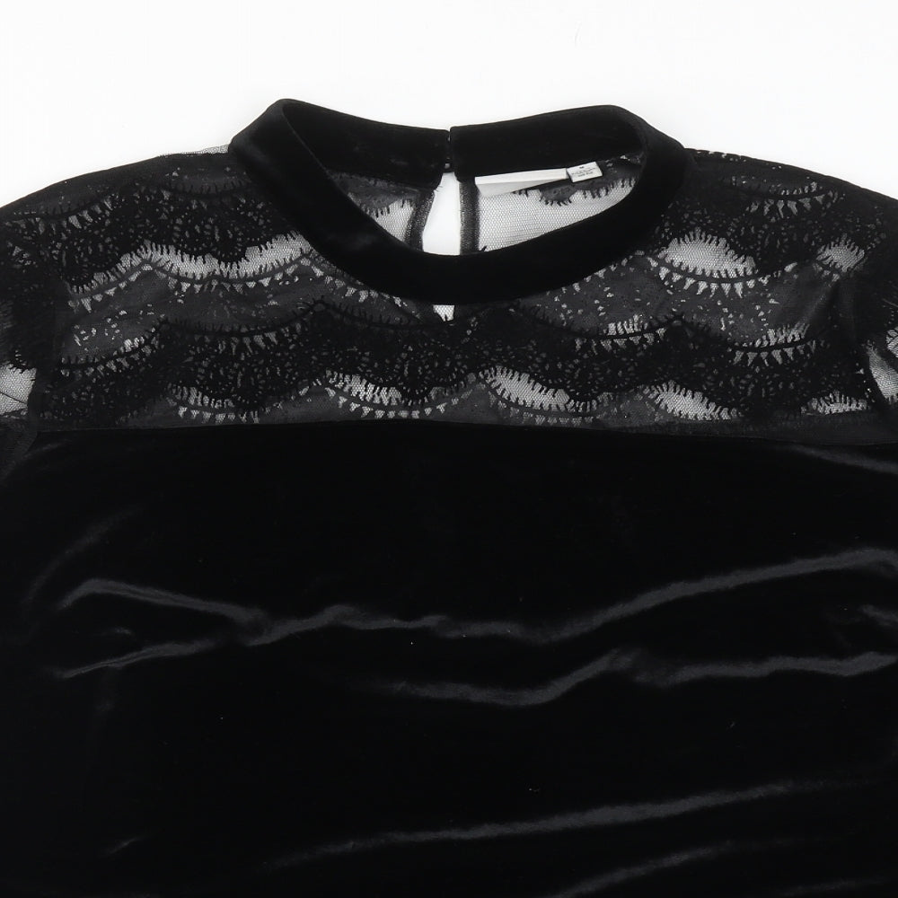 JUNAROSE Womens Black Striped Polyester Basic Blouse Size M Round Neck - Mesh Lace Sleeve