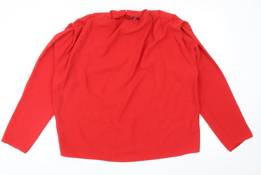 Zara Womens Red Polyester Basic Blouse Size L Round Neck