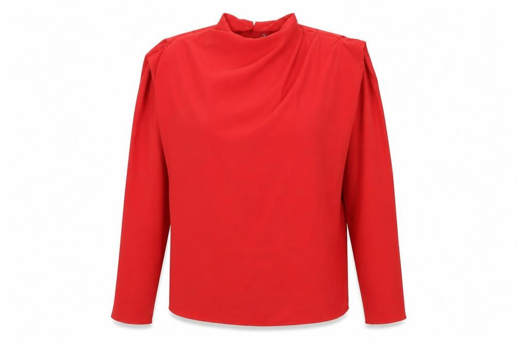 Zara Womens Red Polyester Basic Blouse Size L Round Neck