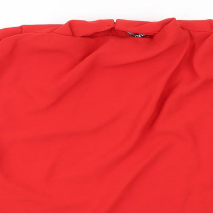 Zara Womens Red Polyester Basic Blouse Size L Round Neck