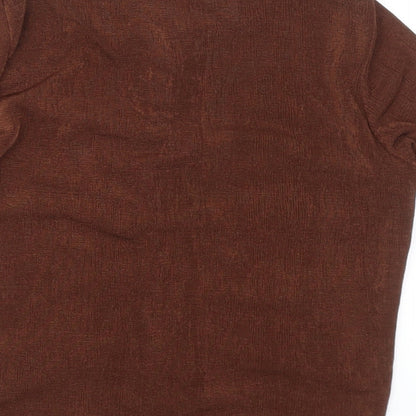 PRETTYLITTLETHING Womens Brown Polyester Cropped Button-Up Size 8 V-Neck