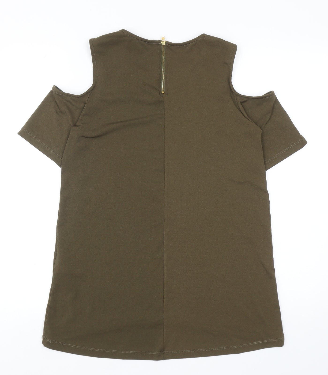 Warehouse Womens Green Polyester Basic T-Shirt Size 10 Round Neck - Cold Shoulder