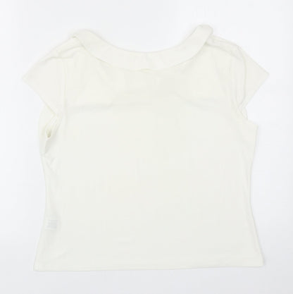Minuet Womens Ivory Polyester Basic T-Shirt Size 14 Round Neck