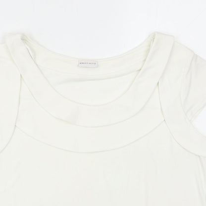 Minuet Womens Ivory Polyester Basic T-Shirt Size 14 Round Neck