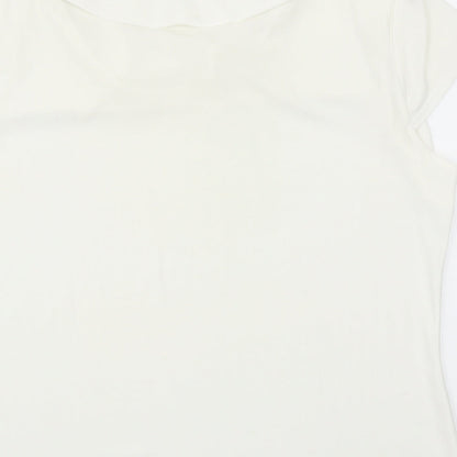 Minuet Womens Ivory Polyester Basic T-Shirt Size 14 Round Neck